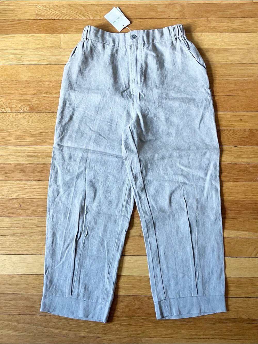 Grae Cove New NWT Brown Neutral 100% Linen Coastal Grandma Tapered Pants Medium